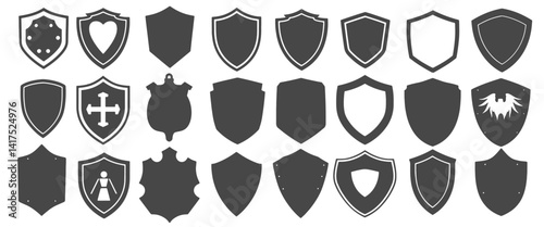 Shield logo icons set black fill silhouette or outline SVG. illustration ,block lock or protection defend simplicity concept.
