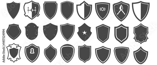 Shield logo icons set black fill silhouette or outline SVG. illustration ,block lock or protection defend safety concept.
