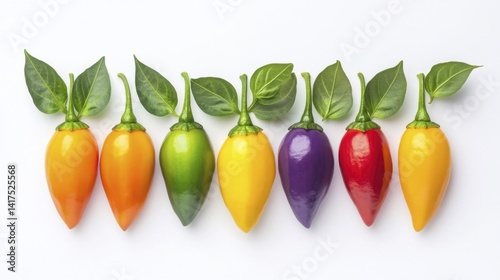 Colorful Bolivian Rainbow Peppers on White Background. Generative AI