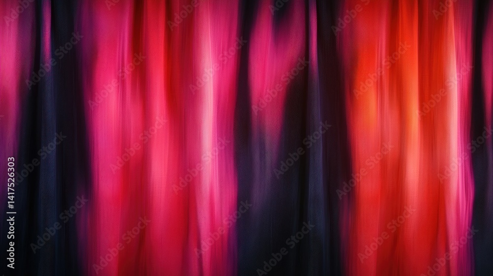 Fototapeta premium Vibrant crimson and fuchsia curtains, dramatic lighting, blurred background