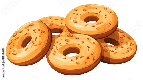 Flat Color Illustration of Bagels Carto Style Stock Vector for Food Blog Designs