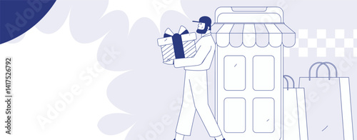 Holiday shopping people doing e-commerce online shopping flat vector concept operation hand drawn illustration
