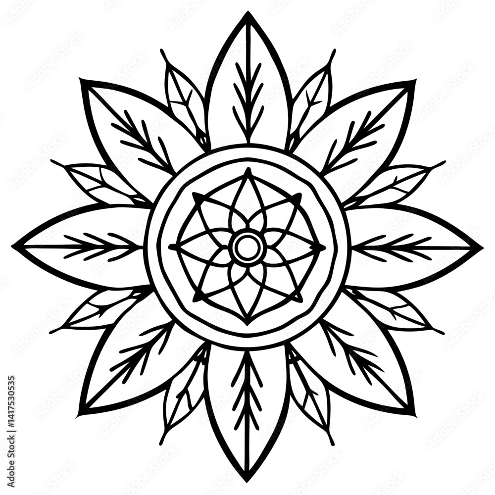Minimal Feathered Mandala Vector Illustration on White Background Minimal Feathered Mandala Vector Illustration on White Background