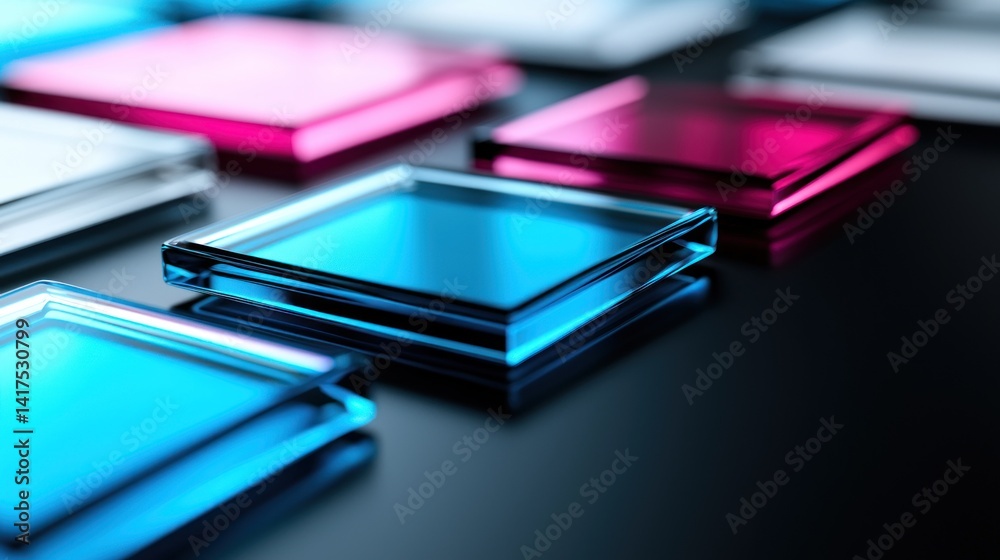 Colorful glossy square blocks on dark surface; abstract design for digital background Colorful glossy square blocks on dark surface; abstract design for digital background