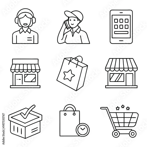 Online Shopping Icons Customer Service Delivery Store Shopping Bag Cart