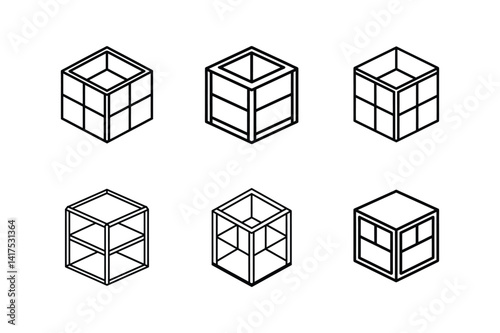 cube storage shelf icon line art vector illustration