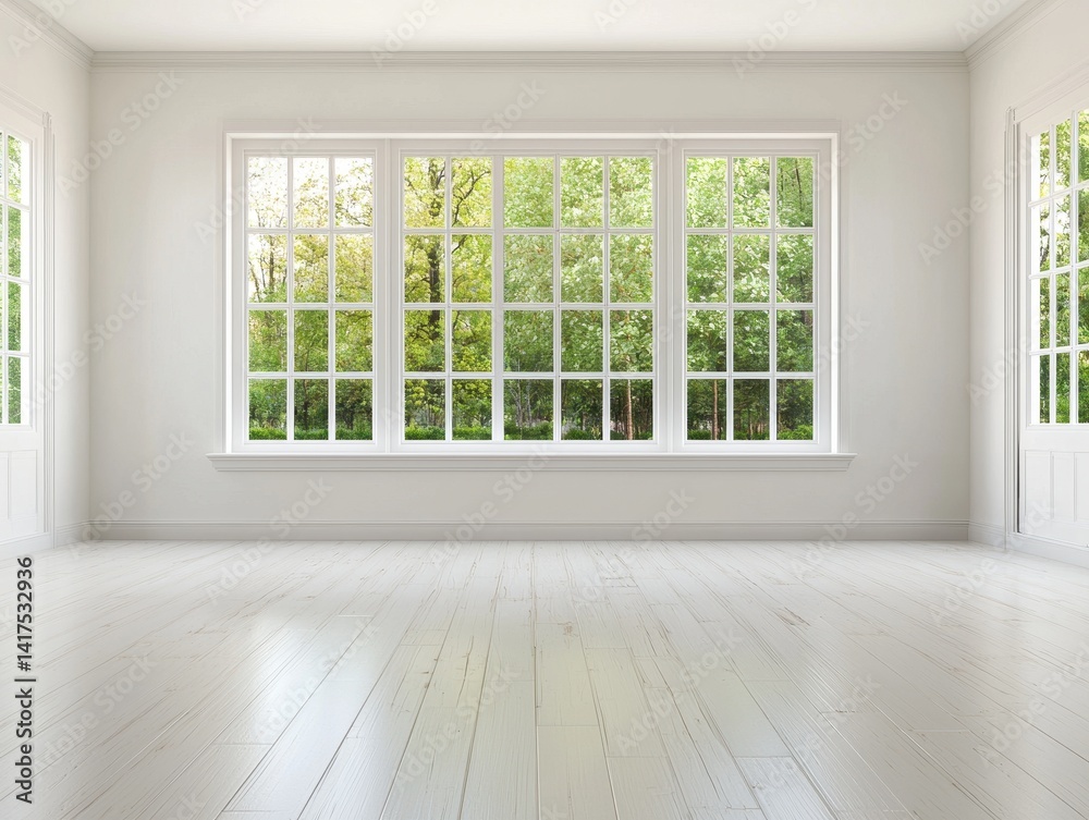Fototapeta premium Bright and Spacious Empty Room with Large Windows and Natural Light