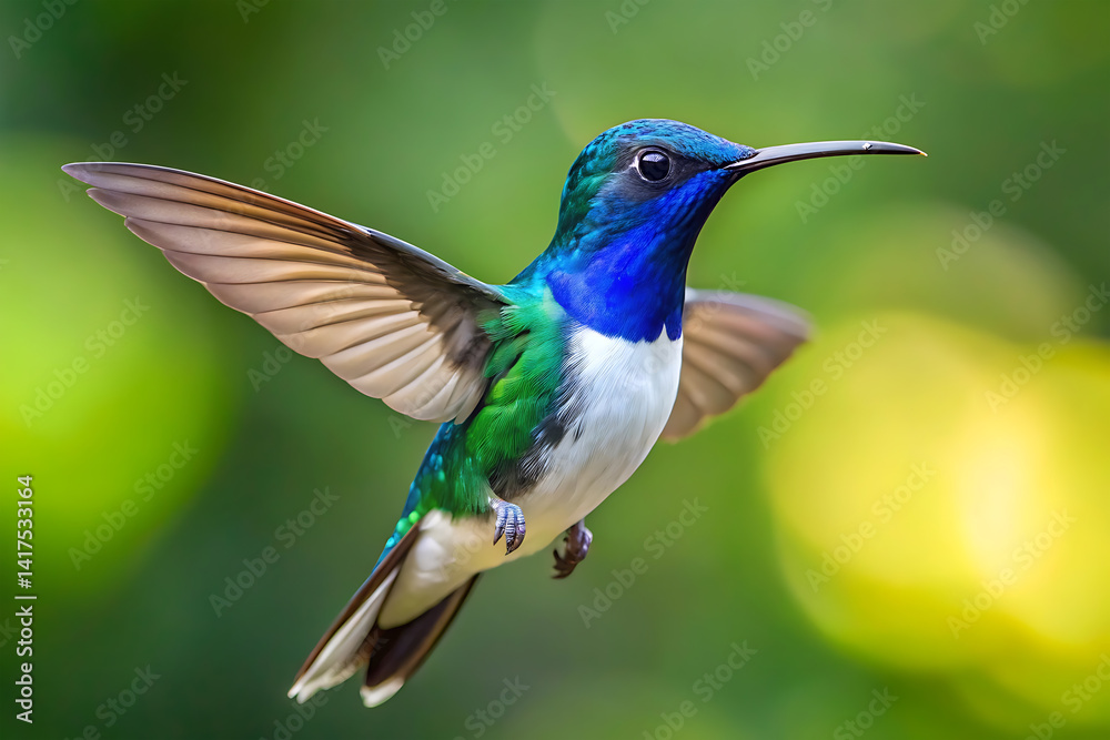 Close up of white necked jacobin wings and white tail dancing sprayed flying in air Close up of white necked jacobin wings and white tail dancing sprayed flying in air