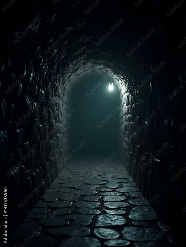 Dark dungeon catacomb underground tunnel spectacular halloween passage 3D illustration