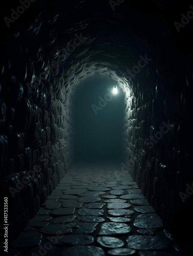 Dark dungeon catacomb underground tunnel spectacular halloween passage 3D illustration