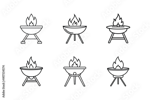 fire pit table line art vector illustration