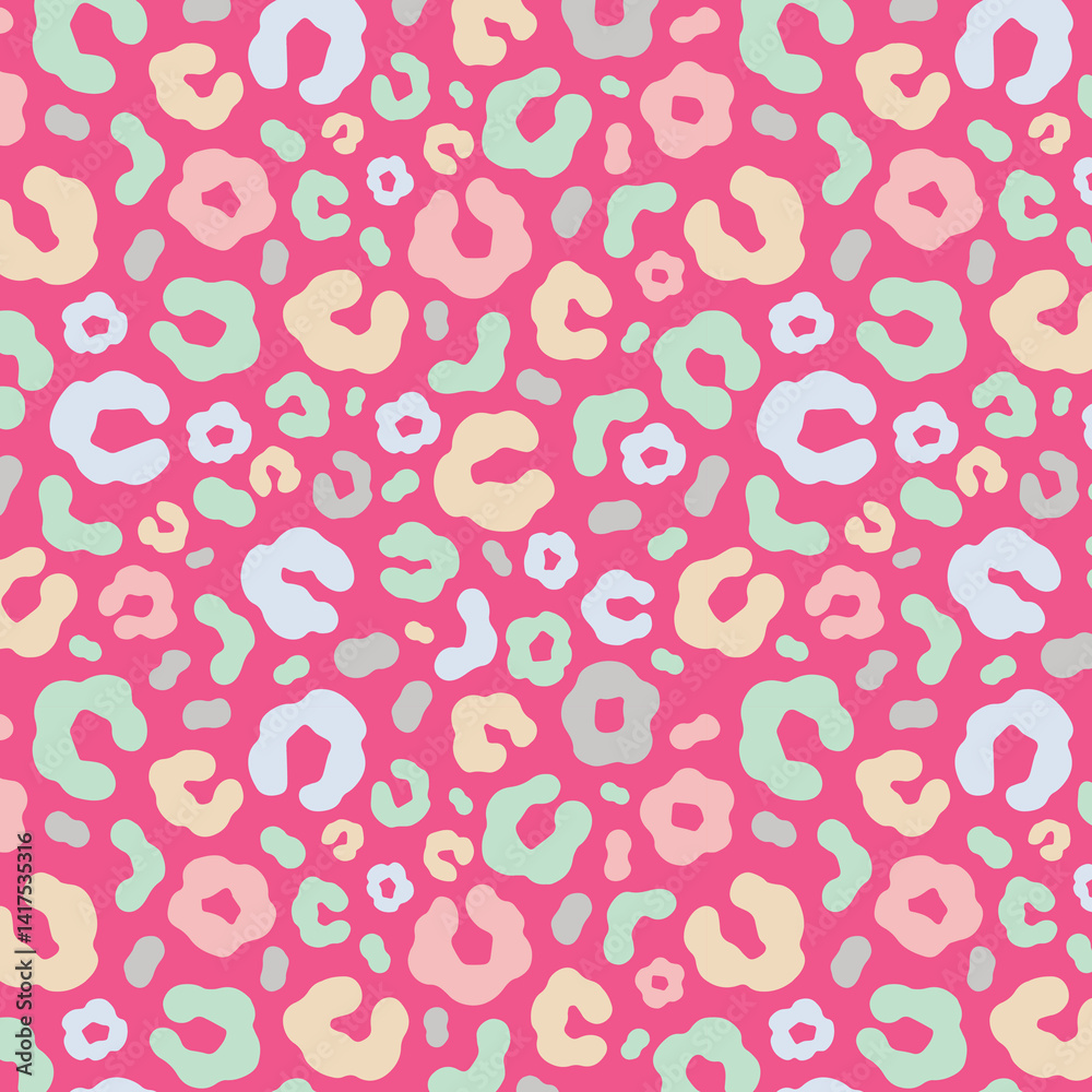 Simple pastel leopard skin print seamless pattern. Cheetah skin flat style background in retro boho colors. Hand drawn gender neutral pastel leopard print background. Cute and fun kids safari design. Simple pastel leopard skin print seamless pattern. Cheetah skin flat style background in retro boho colors. Hand drawn gender neutral pastel leopard print background. Cute and fun kids safari design.