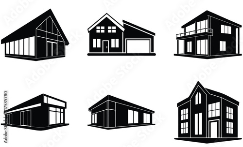 Modern Urban House Collection – Cultural Architecture and Vintage Home silhouette Vector Illustrations

