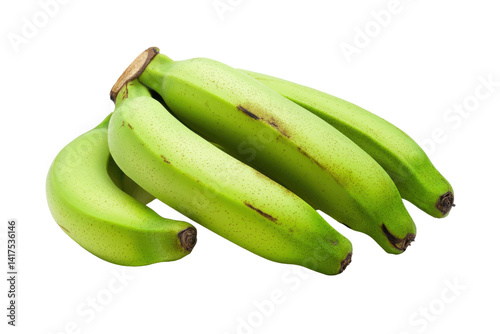 Green banana cluster (1) isolated on PNG transparent background, cut out photo
