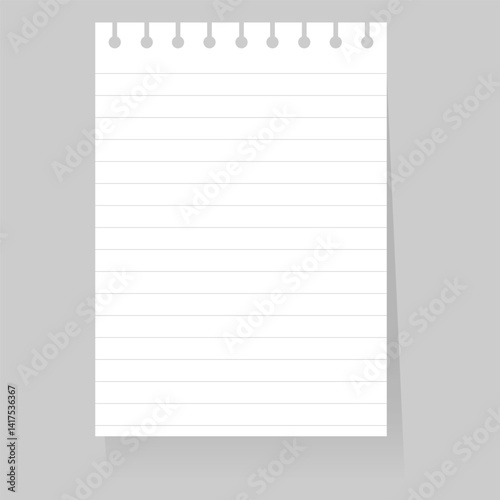 sheet of lined paper isolated on background. Vector illustrations