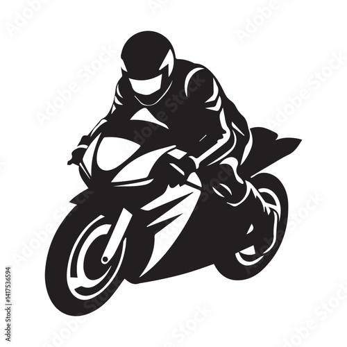 Sports MotoGP racer vector silhouette on a white background