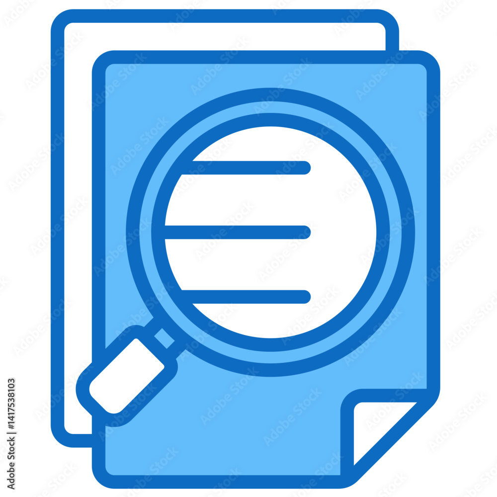 Detail Blue Fill, Document Analysis with Magnifying Glass Detail Blue Fill, Document Analysis with Magnifying Glass