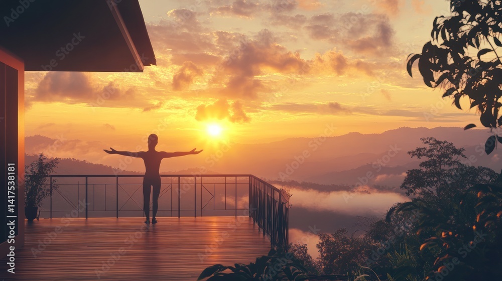 Fototapeta premium Sunrise Serenity: A Moment of Peace on a Mountaintop
