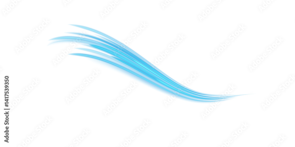 Blue airflow and wave motion effect with transparency and glow. Perfect for fresh wind, filtration, air circulation, or nature-inspired environmental PNG elements.