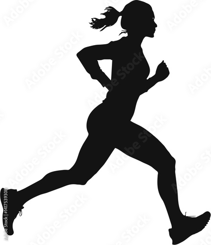 Breaking Barriers, Setting Pace: A Bold Silhouette of a Woman Running with Purpose and Focus, Representing Empowerment, Healthy Living, and the Achievement of Personal Bests