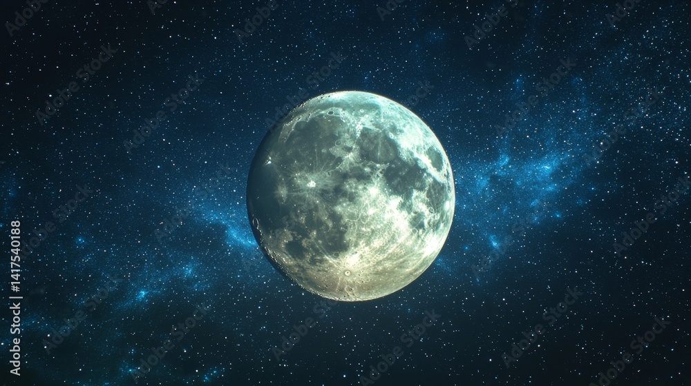 Fototapeta premium Stunning Full Moon in a Starry Night Sky with Cosmic Background and Ethereal Glow