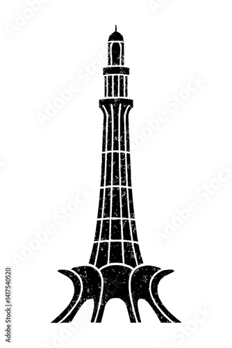 Black and White Illustration of the Minar-e-Pakistan - Graphic Element for Landmarks, History, or Design Themes