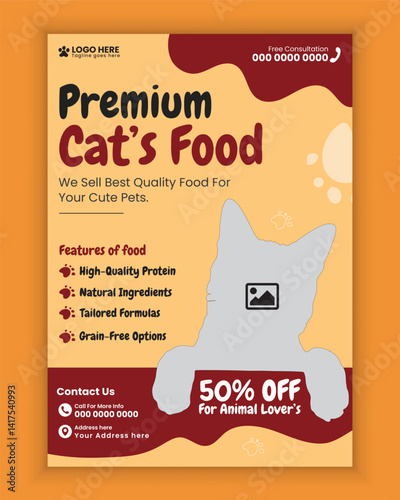 Pet food and accessories store poster design or Pet business flyer brochure design template, Pet shop and animals clinic print flyer or poster template design