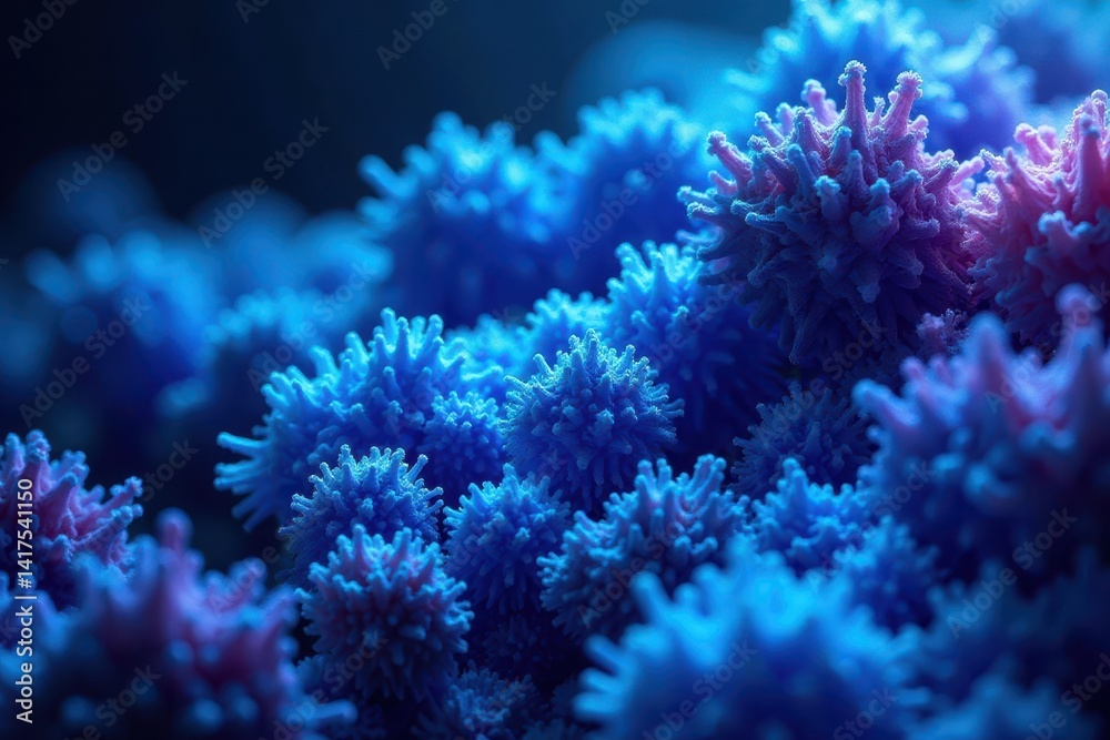 Fototapeta premium Electric blue bubble pattern resembling a coral reef, ocean, electric blue