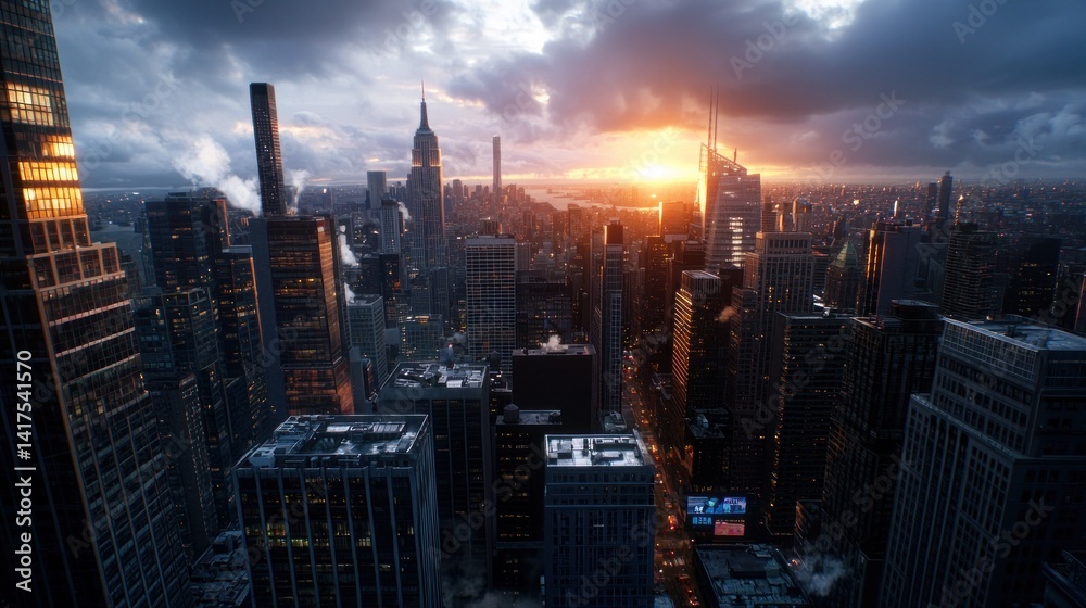 Fototapeta premium New York City Skyline Sunrise Aerial View