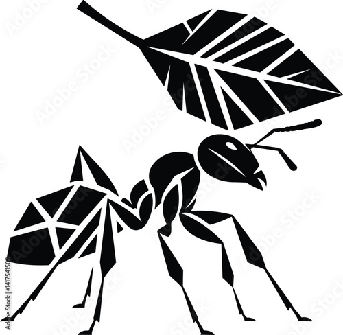 Ant Carrying Leaf Fragment in Determined March Silhouette