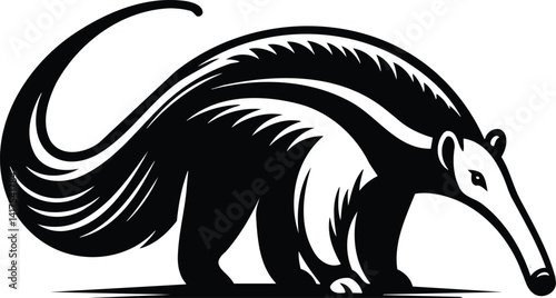 Anteater Silhouette with Long Snout Probing Ground