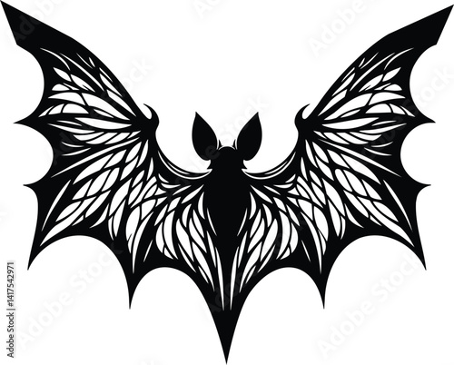 Bat in flight silhouette with detailed wing veins