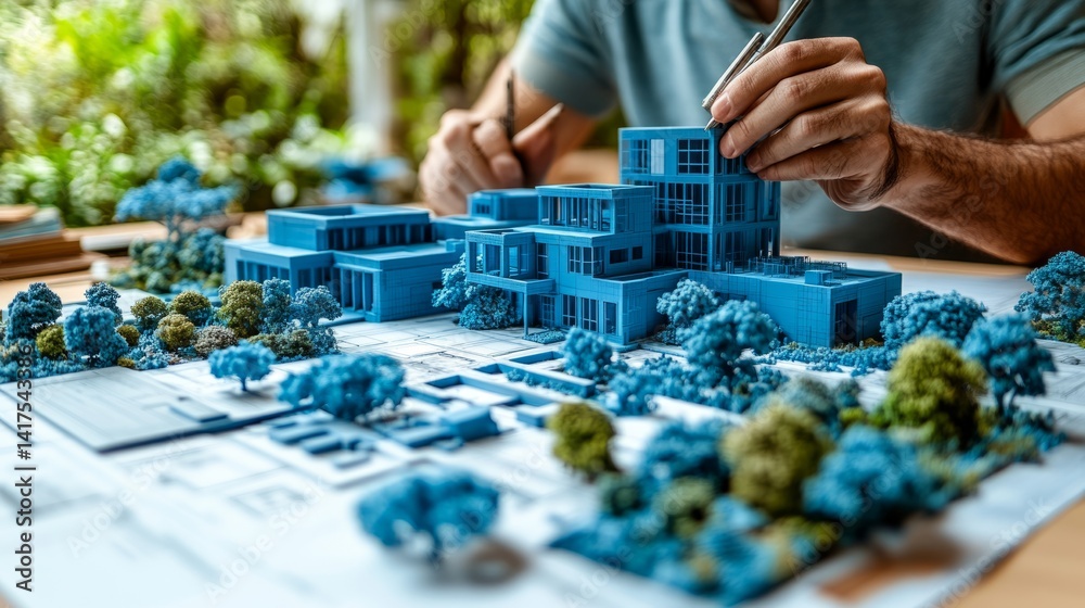 Fototapeta premium An artist creates a stunning architectural model with lush plants