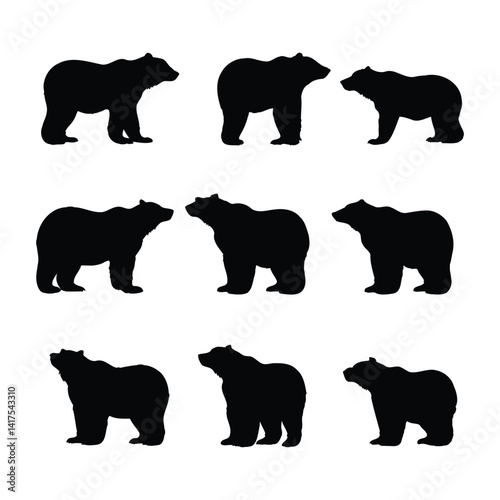 Silhouettes Set of Polar Bear, Wild