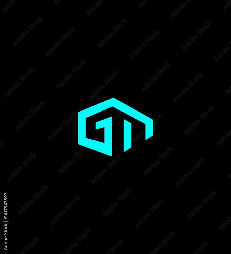 Modern Cyan GM Monogram Logo Design, Hexagon Shape Modern Cyan GM Monogram Logo Design, Hexagon Shape