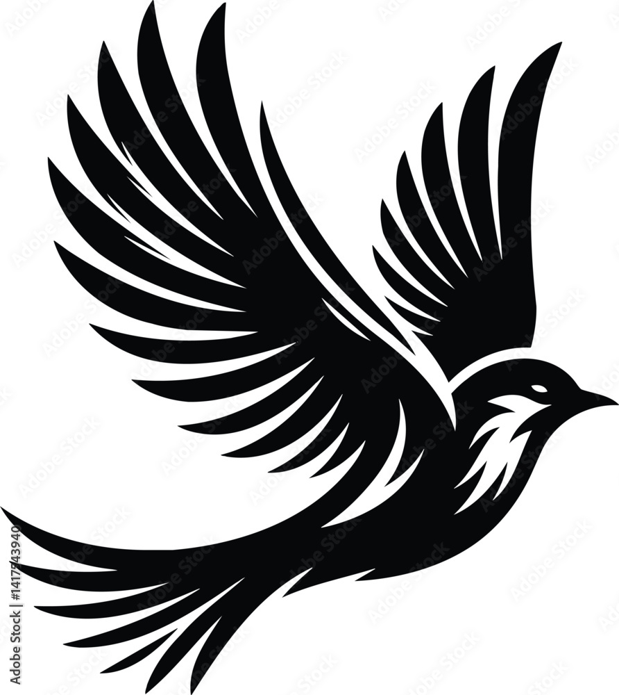 Fototapeta premium Bird in Flight Silhouette with Graceful Wing Spread