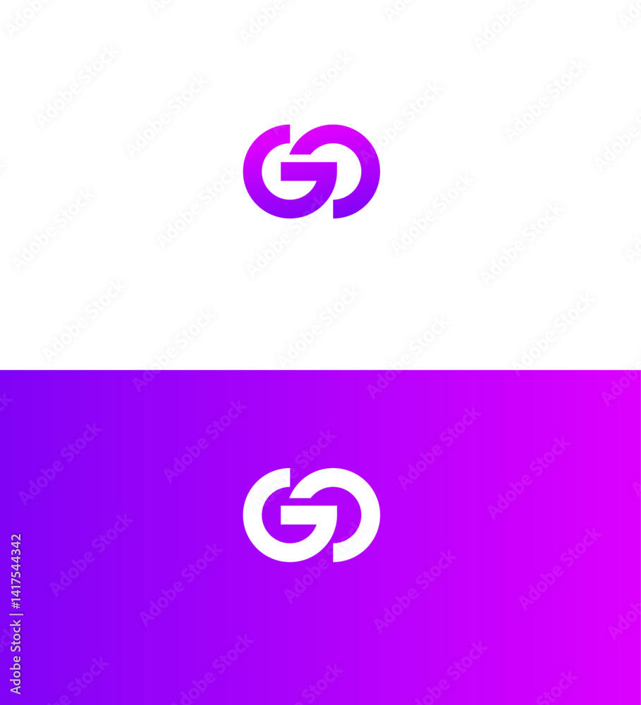 Interlocked GO Logo Design Purple Gradient, White, Minimalist Branding Interlocked GO Logo Design Purple Gradient, White, Minimalist Branding