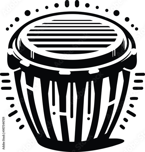 Isolated Bongo Drum Silhouette with Geometric Rhythmic Patterns