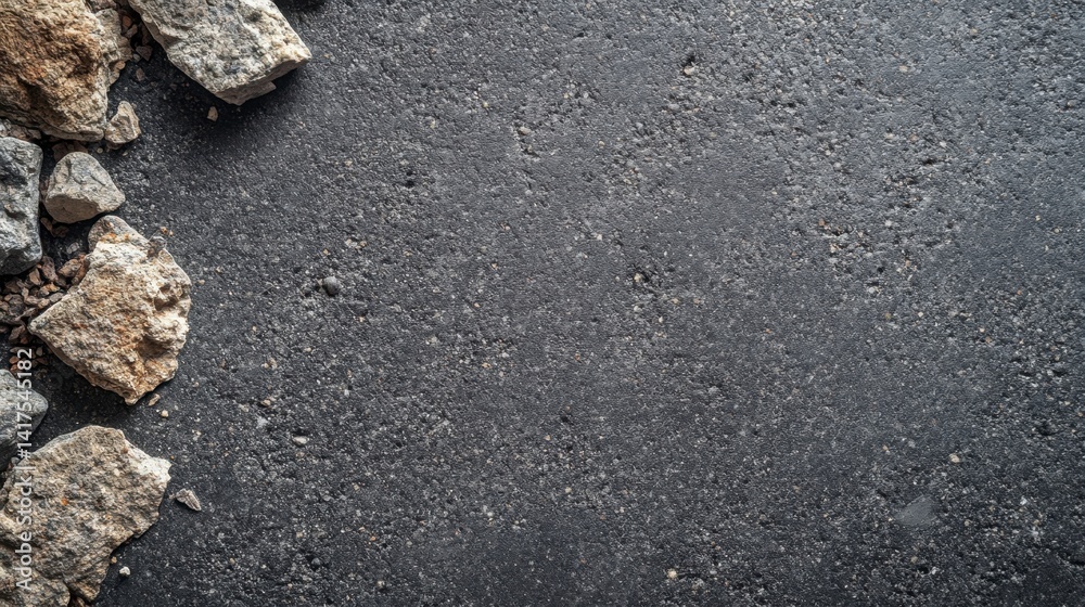 Fototapeta premium Grey and brown stones on a dark gray textured background. Copy space.