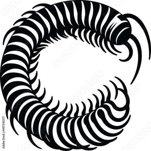 Coiled Centipede Silhouette in Dynamic Spiral