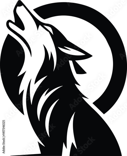 Coyote Howling at the Moon Silhouette Vector Illustration