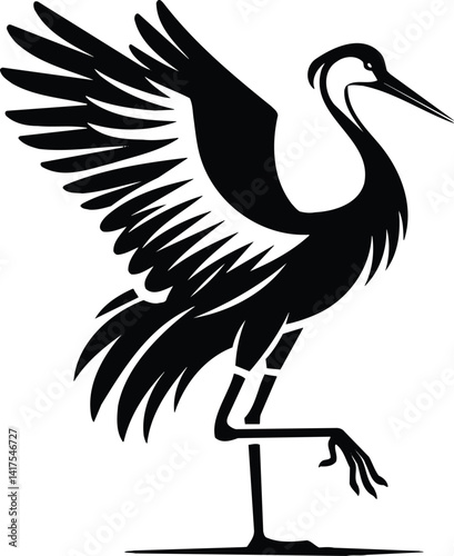 Elegant Crane Silhouette in Poised Stance Modern Illustration