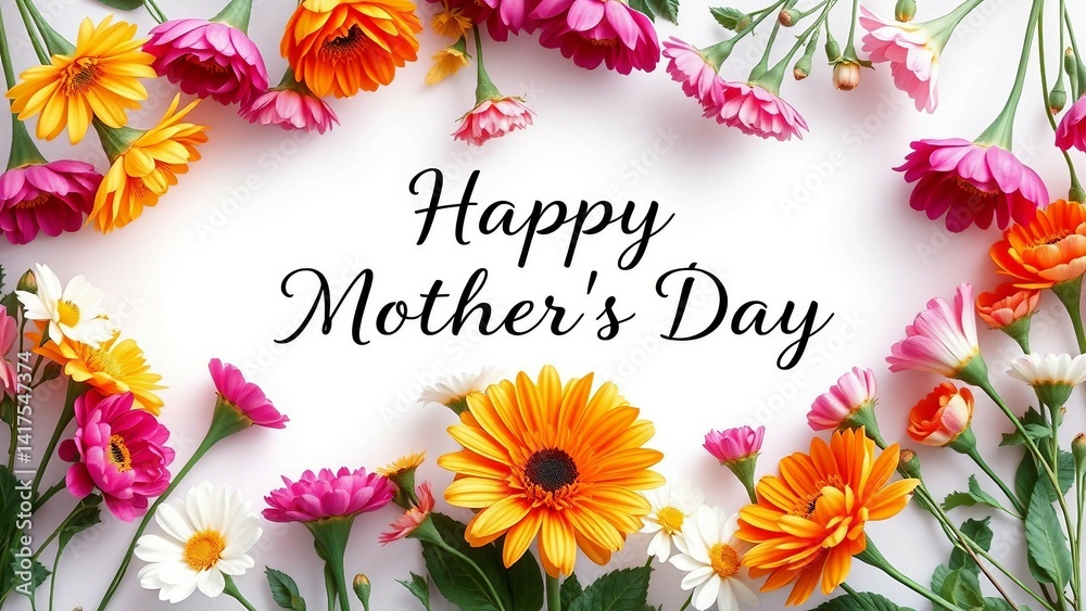 Frame with colorful flowers on clear white background Greeting card design for holiday Mothers day E Frame with colorful flowers on clear white background Greeting card design for holiday Mothers day E