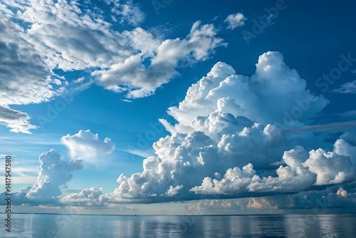 Cumulus clouds in the blue sky.
