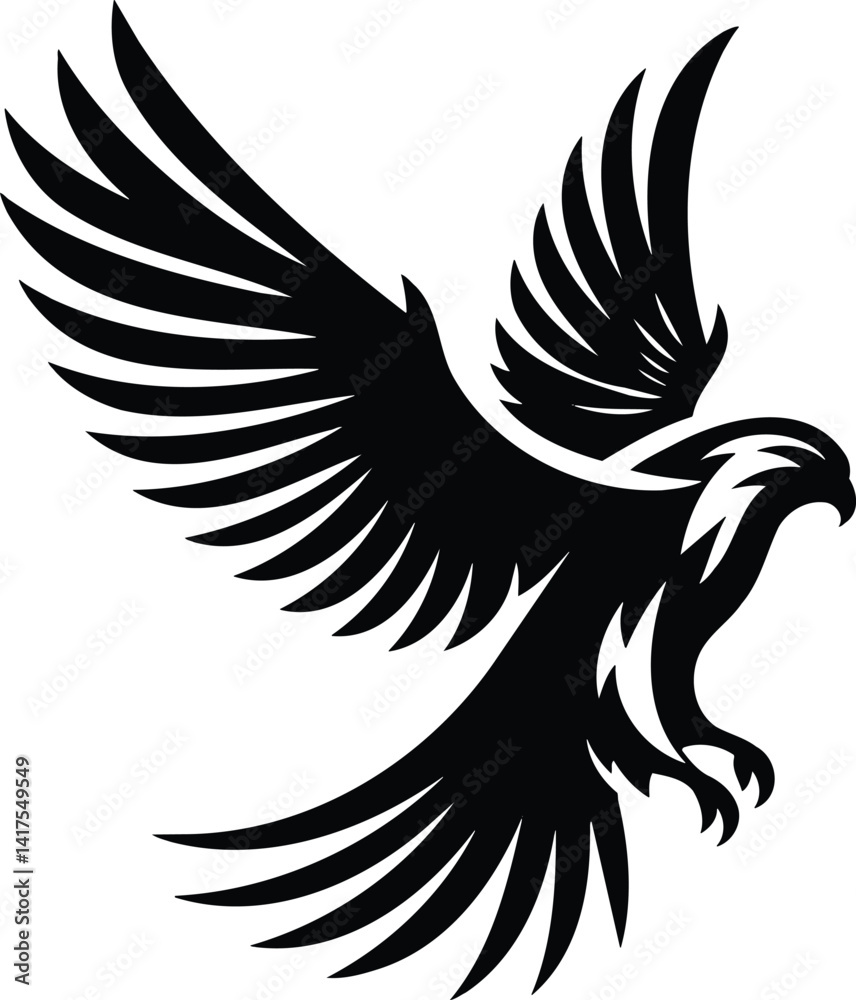 Fototapeta premium Falcon diving silhouette with outstretched wings modern vector art