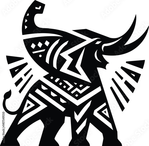 Victorious Elephant Silhouette with Geometric Tribal Accents