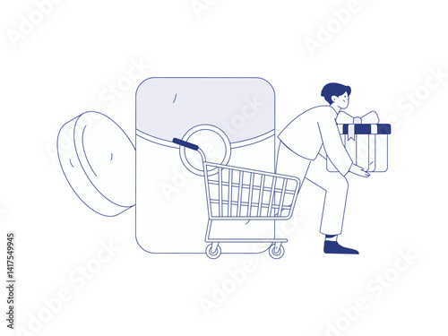 Holiday shopping people doing e-commerce online shopping flat vector concept operation hand drawn illustration
