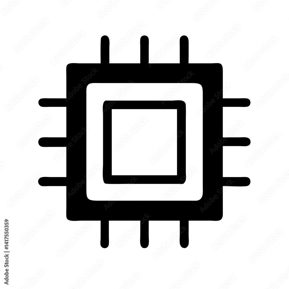 CPU Microchip with Pin Grid Icon Design CPU Microchip with Pin Grid Icon Design