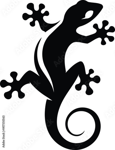 Gecko Silhouette Clinging to Vertical Surface with Curled Tail
