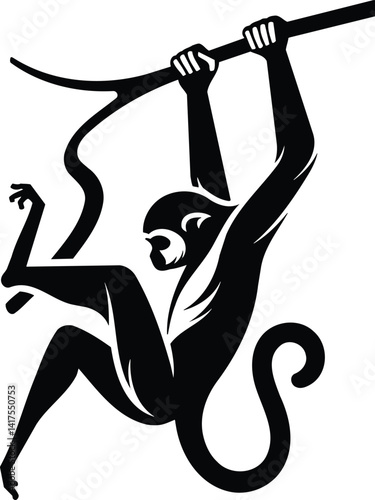 Gibbon Silhouette Swinging with Agile Movement